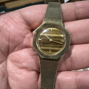 Works Vintage Elgin Tiger Eye Women Watch Manual Wind 27mm Gold Tone Fit 6.5 Run